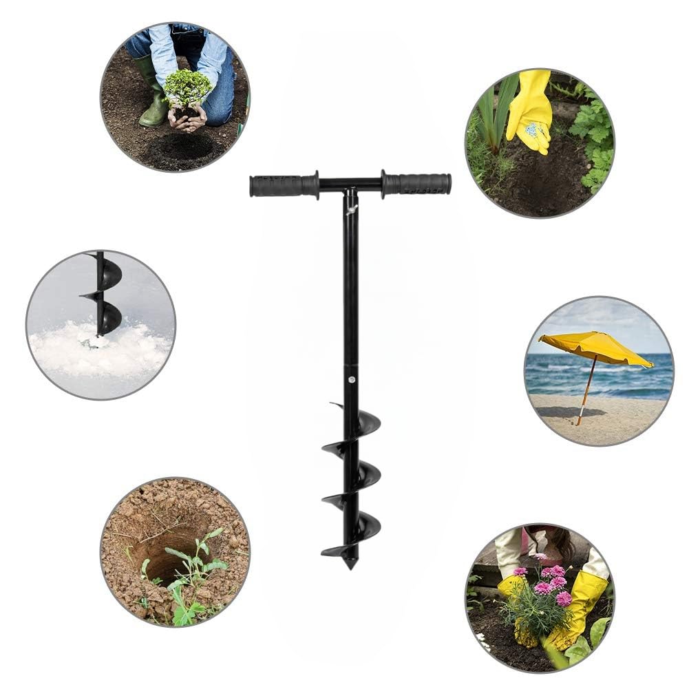 Trivella per pali di recinzione, scavatrice manuale per fori per pali, 10 x 60 cm, scavatrice con manico antiscivolo, coclea regolabile per giardinaggio, piantagione di bulbi, foro per ombrello,