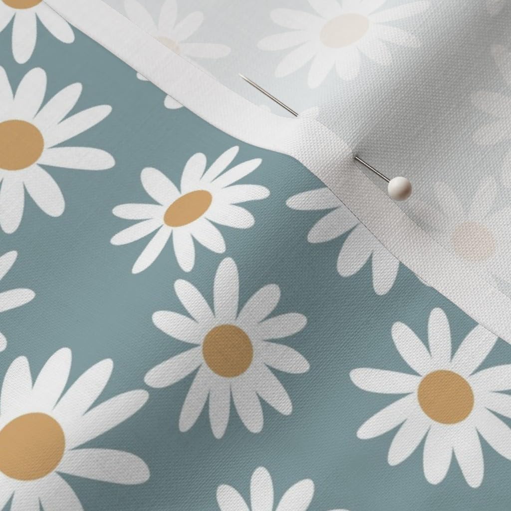 Spoonflower Fabric - Daisy Print Daisies Spring Girl Earthy Blue Vintage Flowers Floral Printed on Petal Signature Cotton Fabric Fat Quarter - Sewing Quilting Apparel Crafts Decor