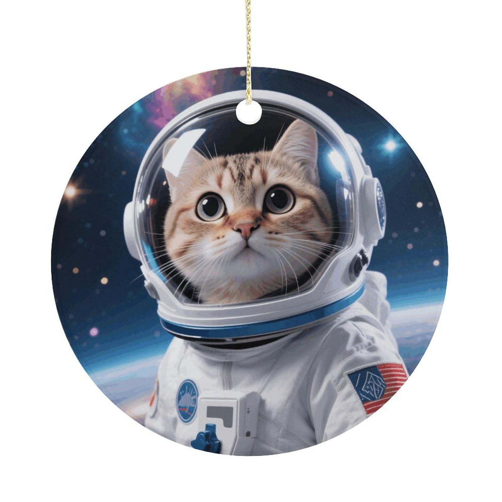Personalized Christmas Ornaments 2025 Ceramic Hanging Cat Astronaut Ornaments with Gold String Double-Sided Vintage Holiday Decorations for Tree Mantel Tabletop Xmas Party Favors