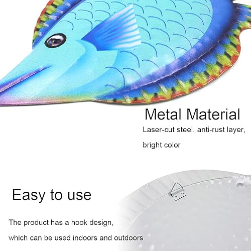 Miniatura 3 de NA - 2 piezas de decoración de pared de peces de metal, esculturas temáticas del océano, decoración de arte tropical (naranja, azul)