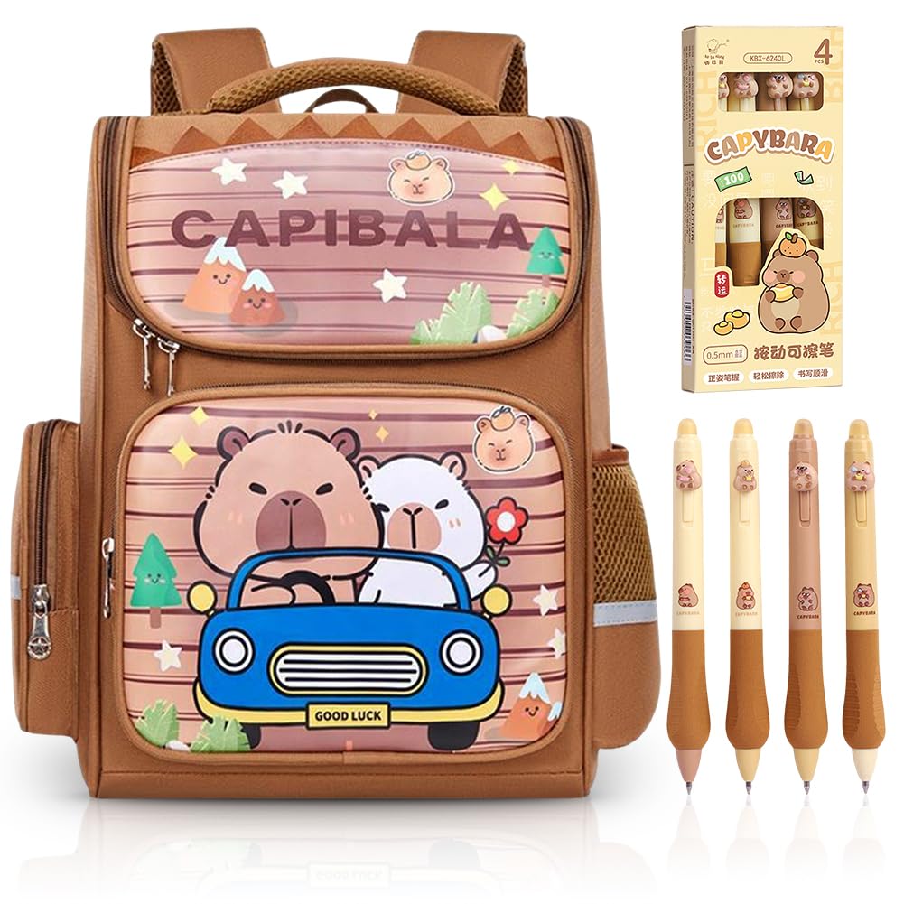 Capybara Backpack for Children, Capybara School Bag Adjustable Rucksack Stationery Set with Ballpoint Pen Schoolbag Rucksack Toddler Daypack School Backpack Lightweight Casual Book Bag for Kids