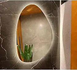 Espelho Orgânico Com LED À PILHA Ou FONTE Decorativo(Luz Fria (sem fio),40x50)