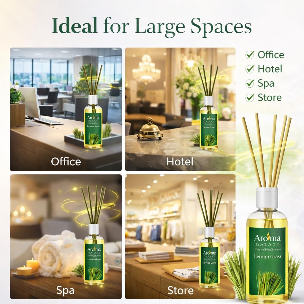 Aroma Galaxy Lamon Grass Reed Diffuser Refill Oil 200ml Premium Long Lasting Fragrance Oil for Home, Office, Spa & Aroma Diffusers (Free 6 Reed Sticks) 4