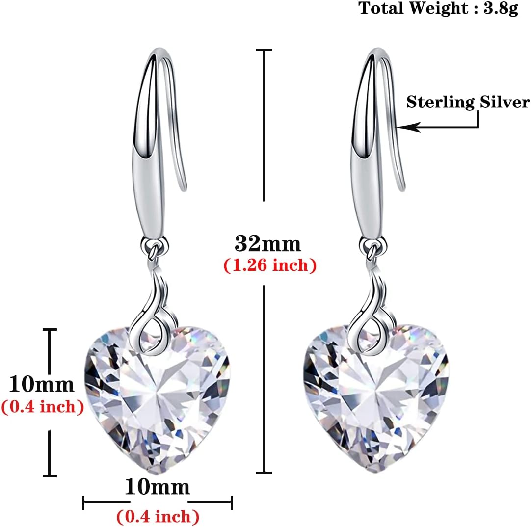 Heart Dangle Earring 925 Sterling Silver 5A Heart Cubic Zirconia Drop Earring for Women Silver Jewelry Gift for Wife