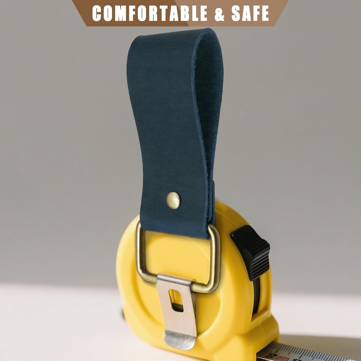 Jack&Chris Genuine Leather Tape Measure Holder, Low-Profile Tape Measure Holder for Belt, Portable Tool Belt Loop, 2 Pack