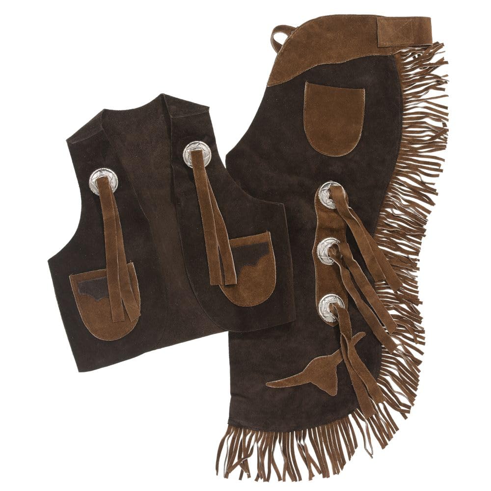 Tough 1 Longhorns Youth Vest/Chap Set Large Brown