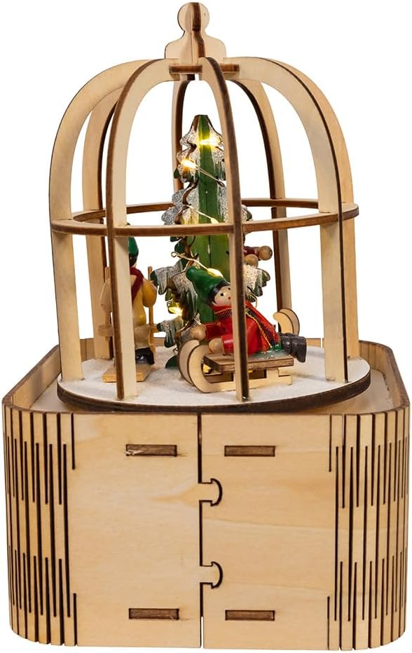 Kurt S. Adler 7 Inch Battery Operated Prelit Plywood LED Music Box