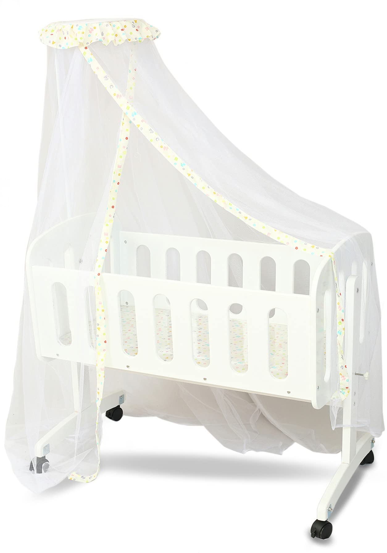 Happy Kids Wooden Cradle for Baby New Born Baby Swing Cradle | Baby Crib with Mosquito Net, Baby Jhula with Swing Lock Function| Baby Bed Wooden Cot for Sleeping