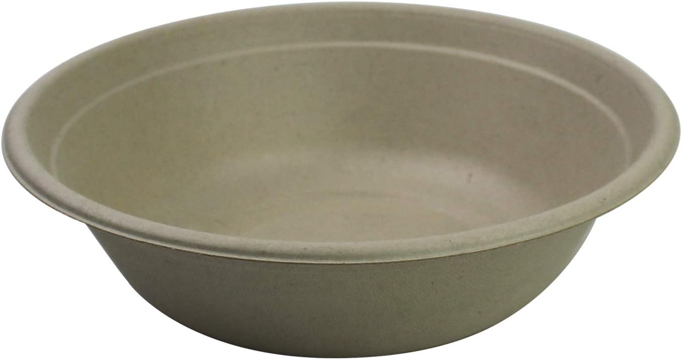 SabertPulp 32 oz Round Bowl, Certified Compostable, Recyclable, Disposable, Microwaveable, Reheatable, Durable, 300 Count