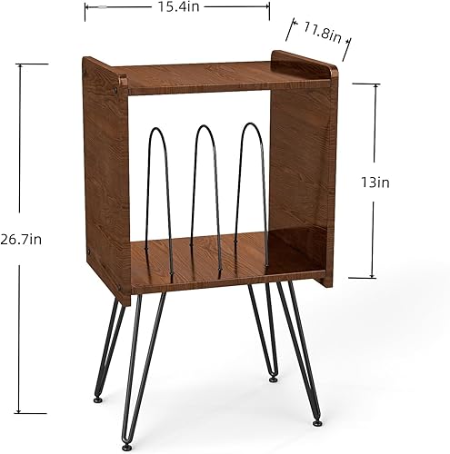 Miniatura 4 de Soporte para tocadiscos con almacenamiento de vinilo – Mesa giratoria compacta de 12 x 15 pulgadas, 27 pulgadas de alto, armario moderno