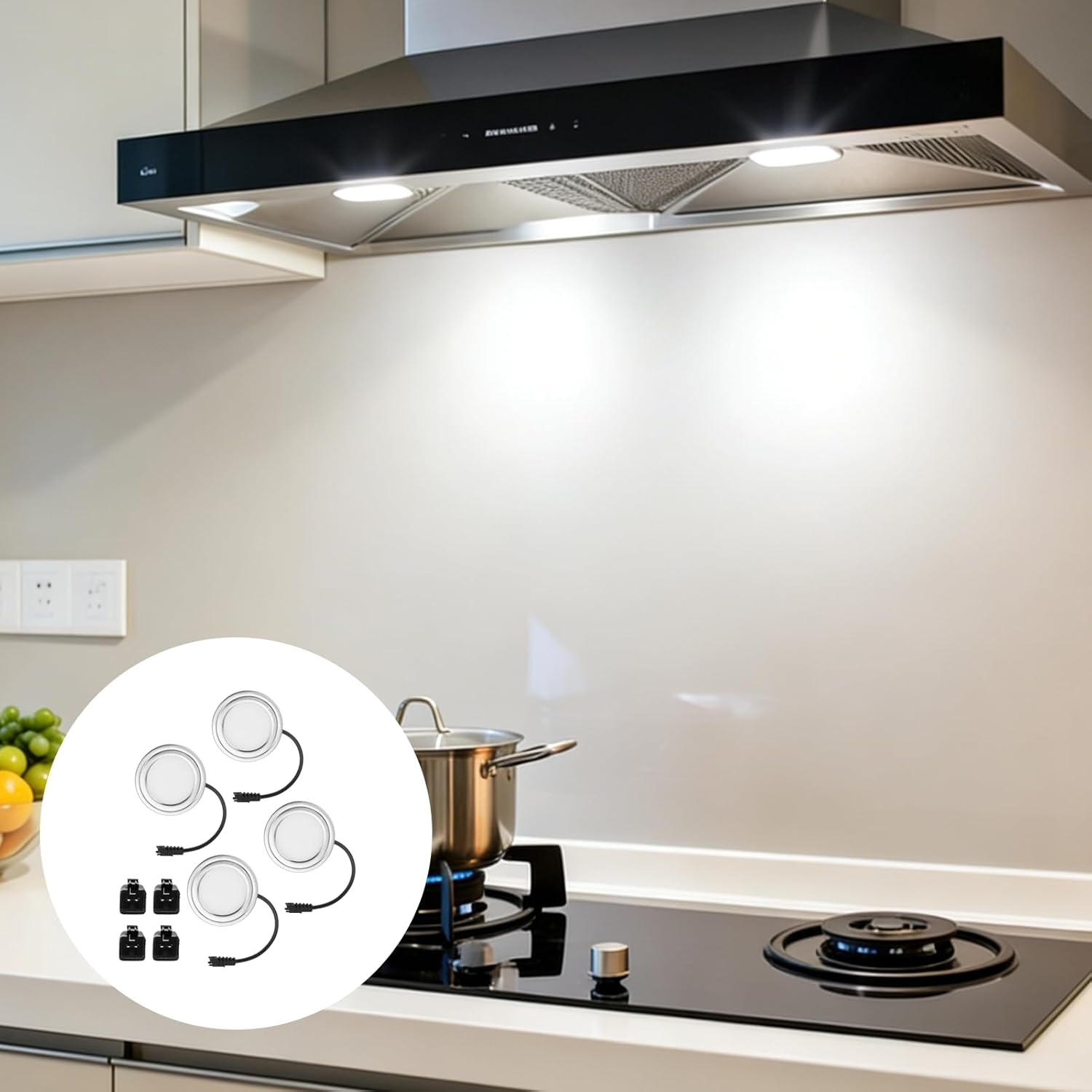 4 Pack 12V DC 1.5W Range Hood Lights with SM Socket Male Head Round 68mm 6500K Plastic, Hole Closet Stove LED Light Recessed, Bright White Kitchen Range Hood Light Bulbs Replacement (SM Socket Round)