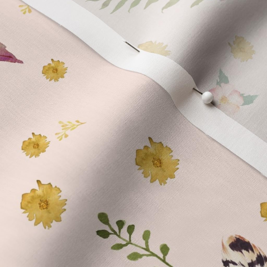 Spoonflower Fabric - Bunny Sweet Cream Floral Boho Shabby Chic Roses Pink Girl Watercolor Printed on Cotton Poplin Fabric by The Yard - Sewing Shirting Quilting Dresses Apparel Crafts