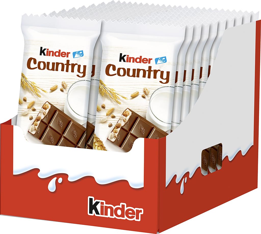 kinder Country – Gefüllte Schokolade mit gerösteten Cerealien und Milchcreme – Süßigkeiten für Karneval & Fasching – 1 Packung mit 20 Einzelriegeln (20 x 23,5 g)