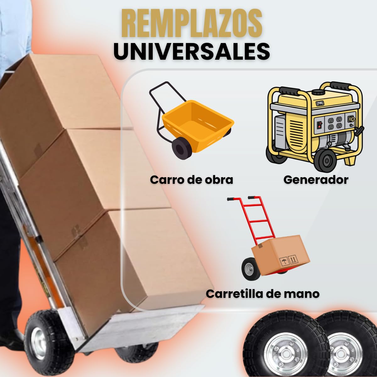 Ruedas para Carretilla 4.10/3.50-4 (2 Unidades) – Rueda Inflable con Llanta de Acero y Rodamientos – Orificio 20 mm, Cubo 75 mm – Para Carretillas de Mano, Carros de Jardín, Carretón, Compresor y etc.