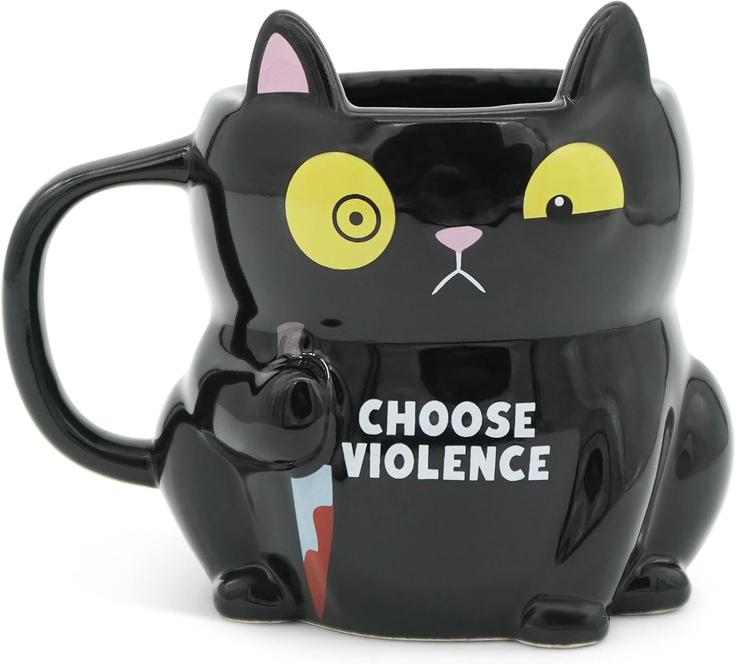 Funny Coffee Mug – Novelty 3D Character Mug with Attitude Phrase, Unique Ceramic Cup for Coffee, Tea & Gag Gifts- Cat - Violence