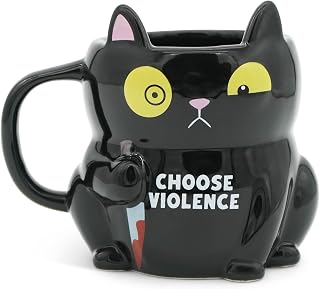 Funny Coffee Mug – Novelty 3D Character Mug with Attitude Phrase, Unique Ceramic Cup for Coffee, Tea & Gag Gifts- Cat - Violence