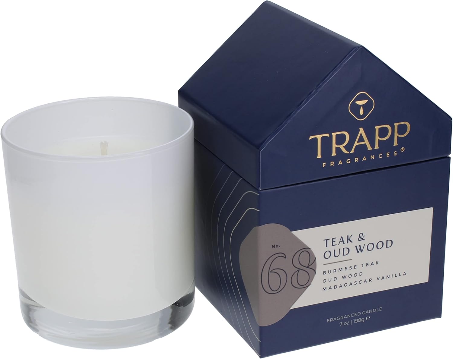 Trapp - No. 68 Teak & Oud Wood - 7 oz. House Box Candle - Aromatic Home Fragrance with Earthy Scent of Burmese Teak, Oud Wood, & Madagascar Vanilla Notes - Petrolatum Wax