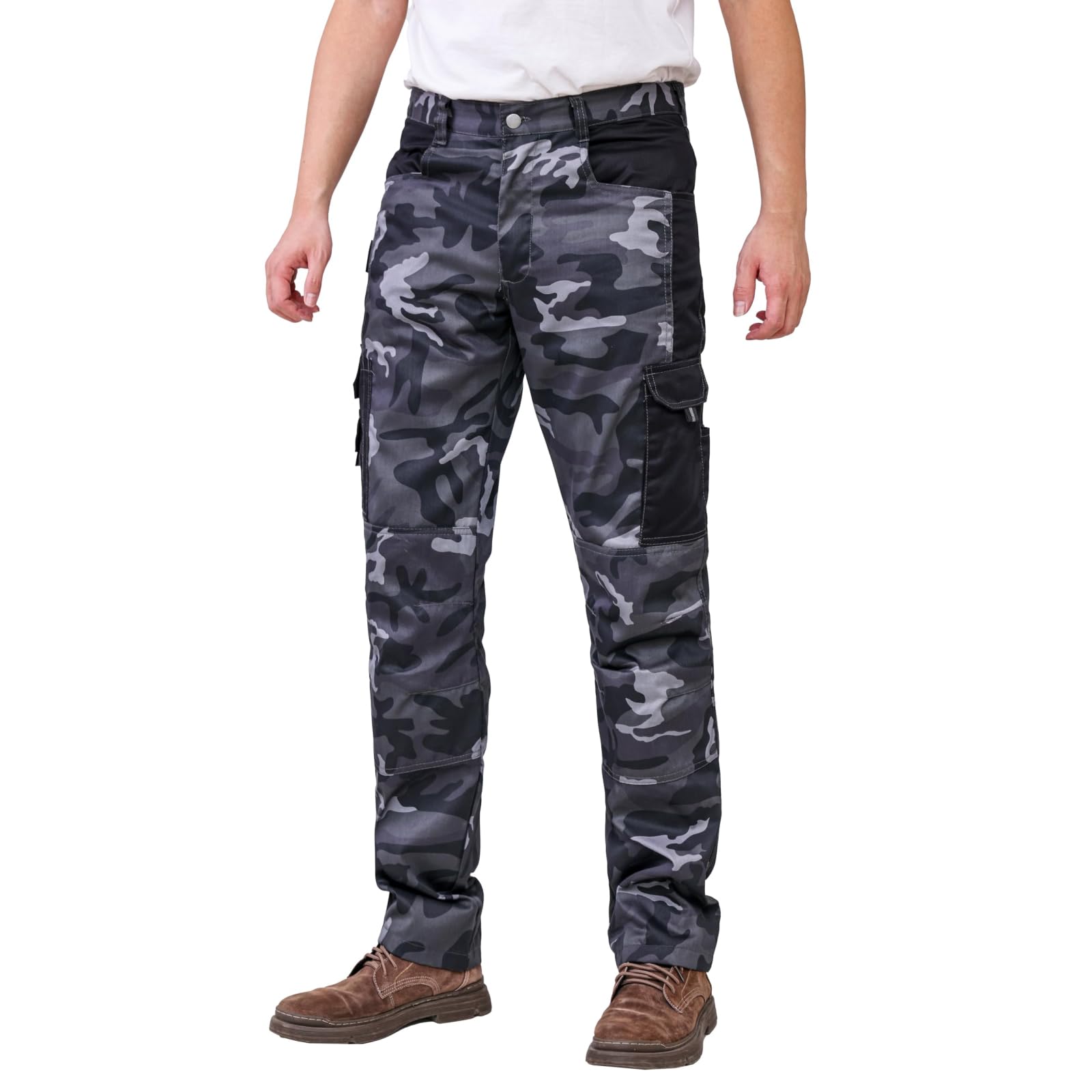 WORK IDEA Pantalones de Trabajo Camuflaje Hombre - Refuerzo en Rodillas con Bolsillos Internos y Corte Ergonomico