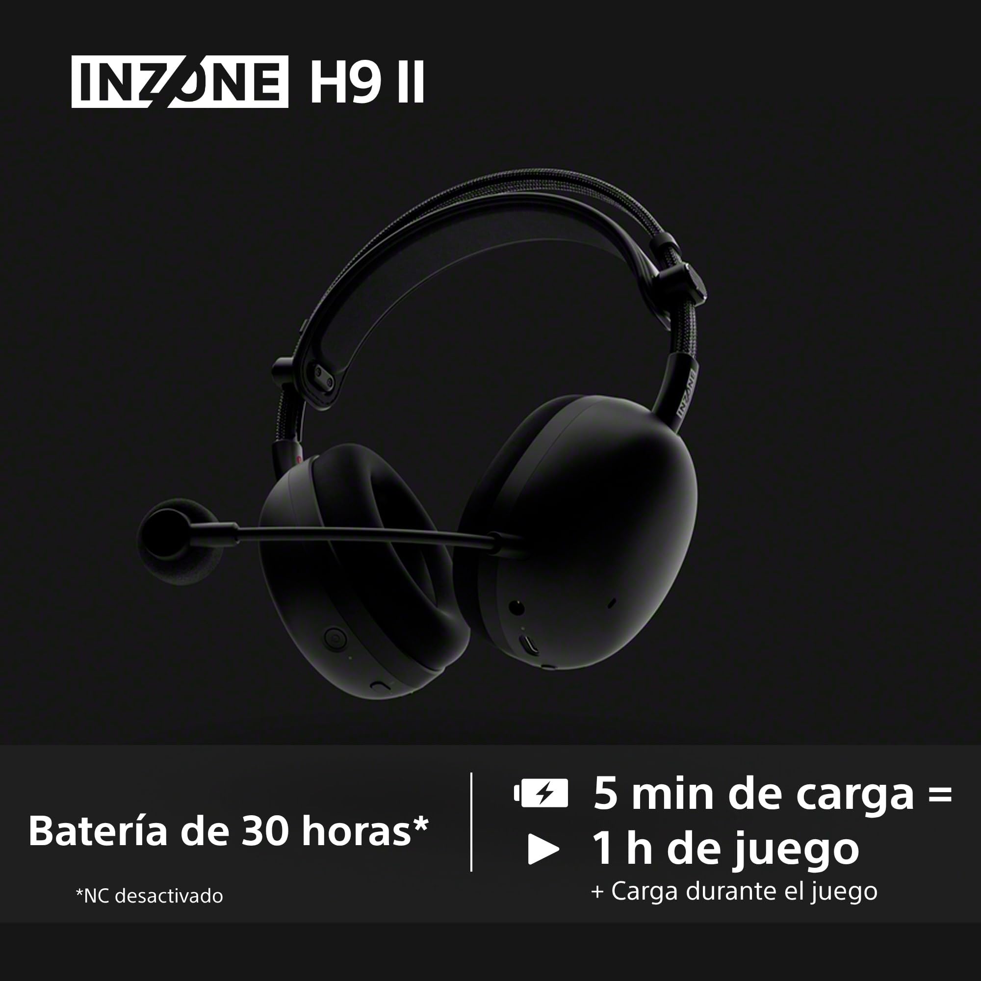 Sony INZONE H9 II: Auriculares Gaming inalámbricos con Noise Cancelling, Ligeros, Micrófono Cardioide Extraible con IA, 2,4 GHz y Bluetooth, Estuche Blando, para PC, PS5, Switch y Móviles, Negro
