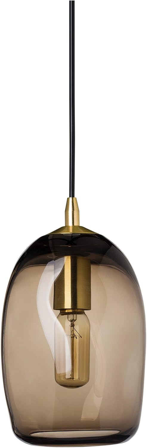 Casamotion Pendant Lighting Handblown Glass Drop ceiling lights, Organic Contemporary Style Hanging Light, Brown Glass Shade, Brushed Brass Finish, 1 Light