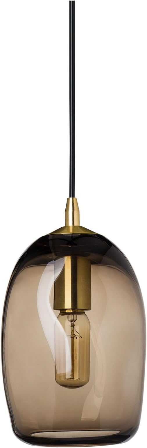 CASAMOTION Mini Pendant Lighting Handblown Glass Drop ceiling lights, Organic Contemporary Style Hanging Light, Brown Glass Shade, Brushed Brass Finish