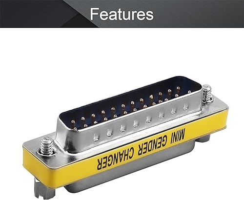 Miniatura 9 de Fielect Adaptador de acoplador de cambiador de género VGA de 25 pines DB25 de 2 filas hembra a macho Mini cambiador de género adaptador conector