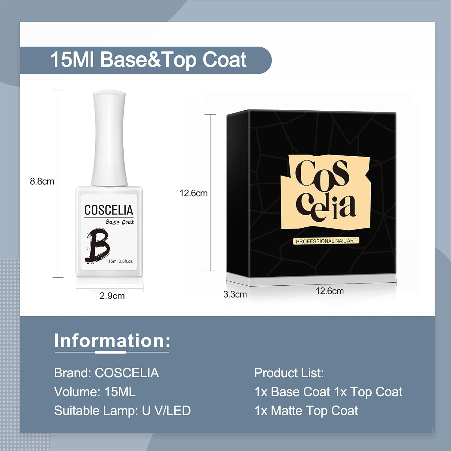 COSCELIA Gel Base and Top Coat Matte Top Coat for Gel Nail Polish, Soak off Base Coat No Wipe Gloss and Matte Top Coat Set for Beginner Long Lasting Gloss Shiny and Matte Effects for Salon Home DIY 15ml/0.5fl.oz Glass Bottle : Beauty & Personal Care