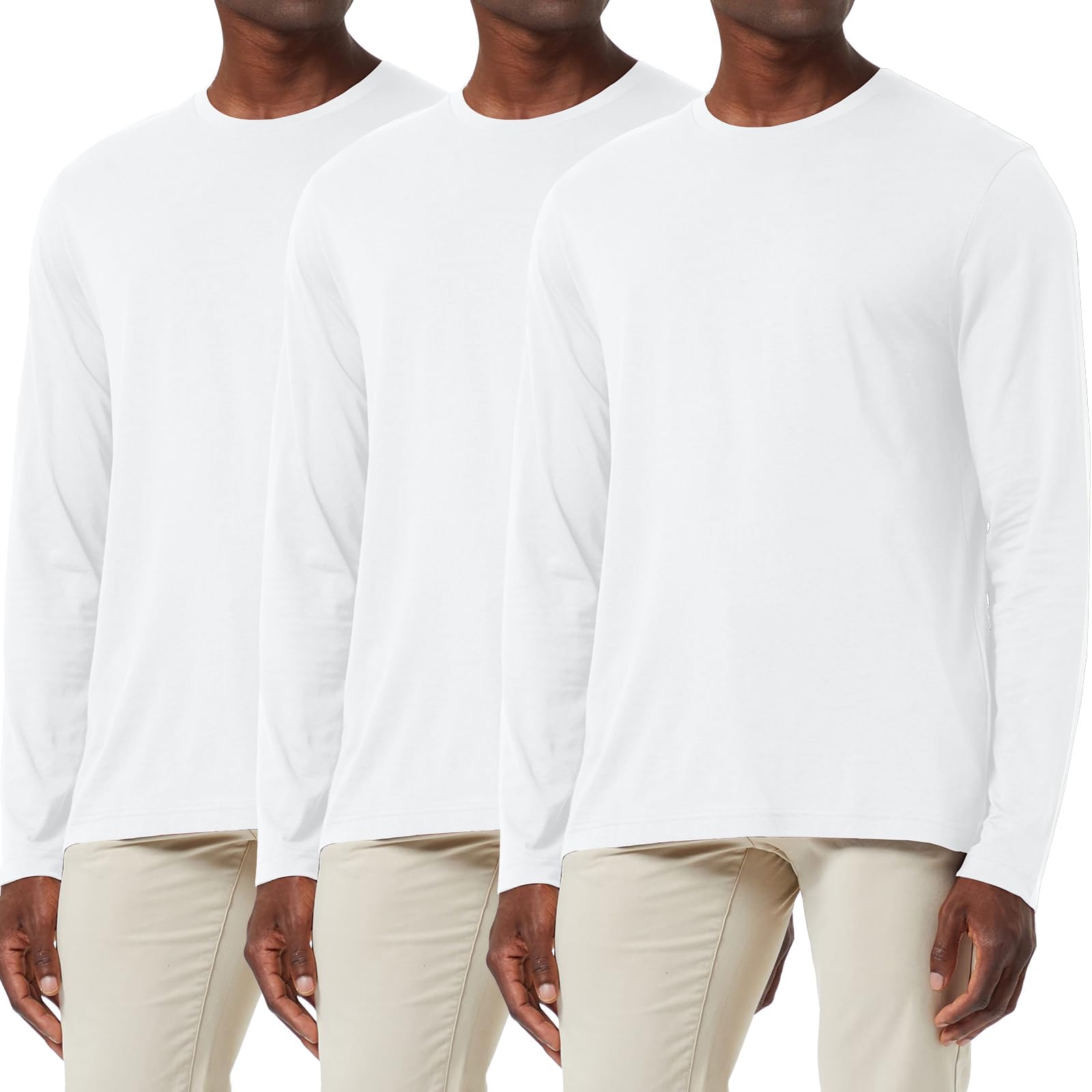 3 Pack Men's Cotton Shirt Loose Fit Long Sleeve T-Shirt Moisture Wicking Crew Neck Shirts Comfort Casual Base Layer Tops