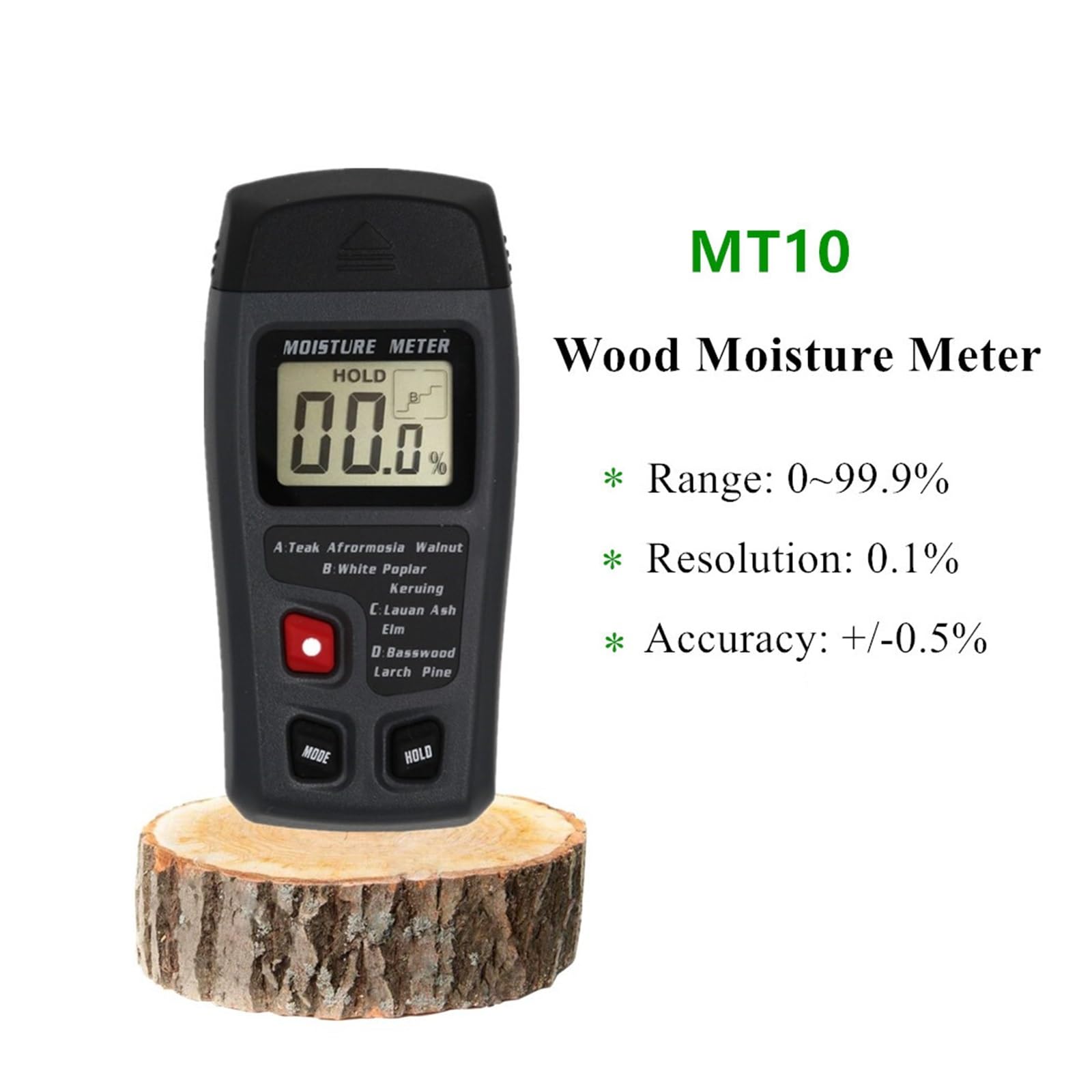 Tester wilgotności, Miernik wilgotności drewna 0-99.9% gęstość drzewa Tester wilgotności drewna higrometr detektor wilgoci z drewna z dwoma pinami MT10,Higrometr