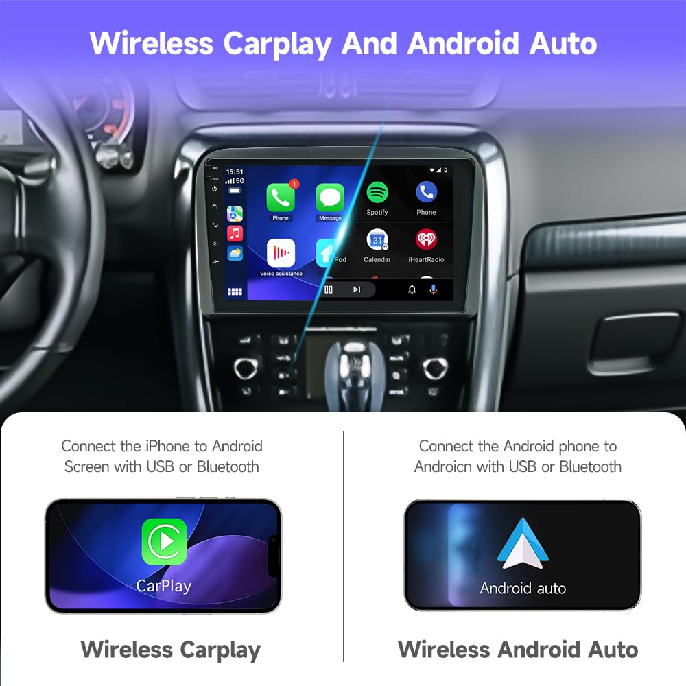 VIBEX Autoradio 9 Pollici per FIAT CROMA 2005-2012 con Wireless CarPlay e Android Auto, Touchscreen HD, Navigatore GPS, Bluetooth, WiFi,USB, Comandi al Volante