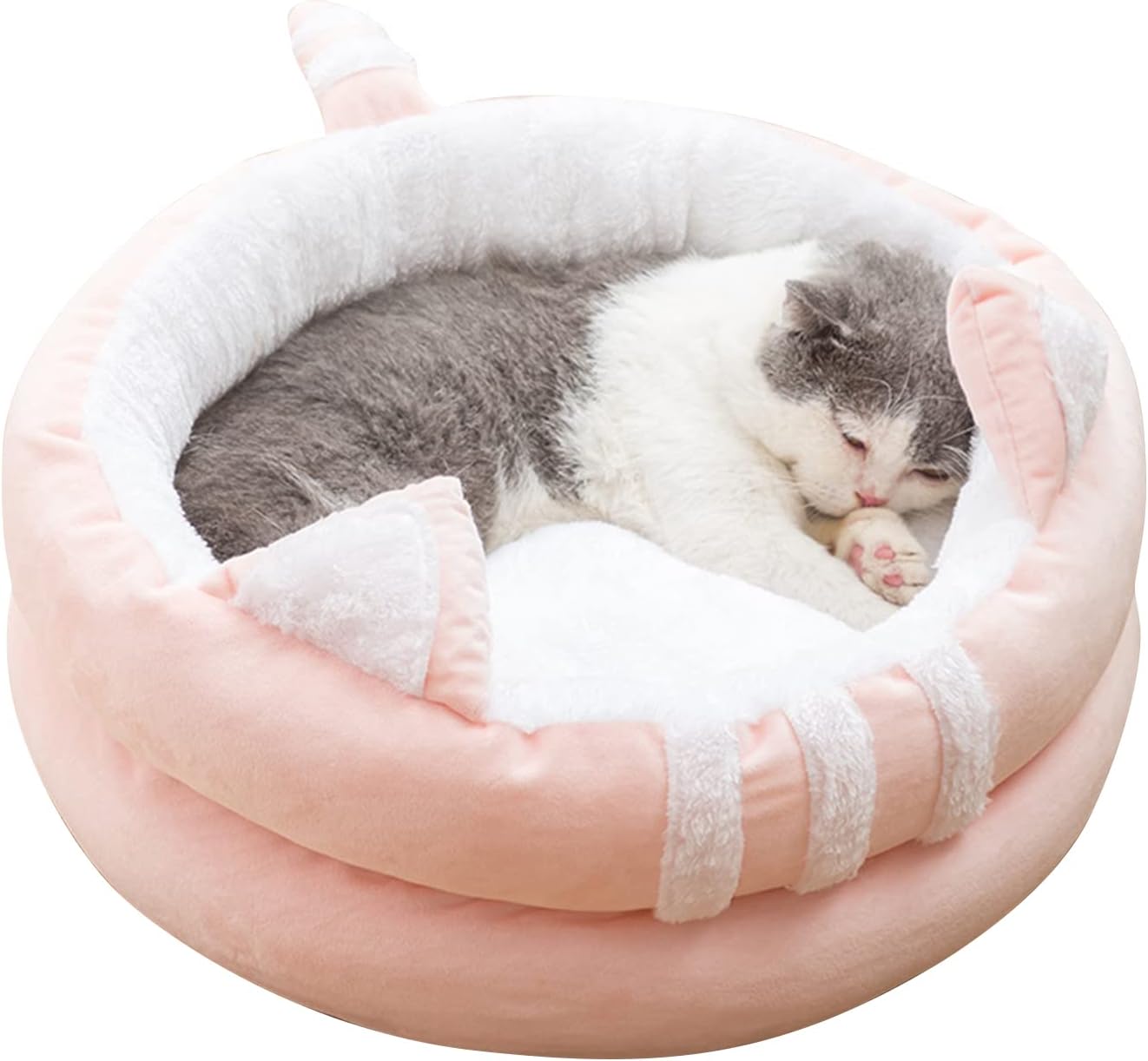 PETCUTE Cat Beds for Indoor Cats,Orthopedic Dog Cat Bed for Small Medium Large Dogs Cats,Soft Washable Dog and Cat Cushion Bed,Anti-Slip Bottom,Cat-Shaped Ear Dog Cat Cave with Hanging Toy