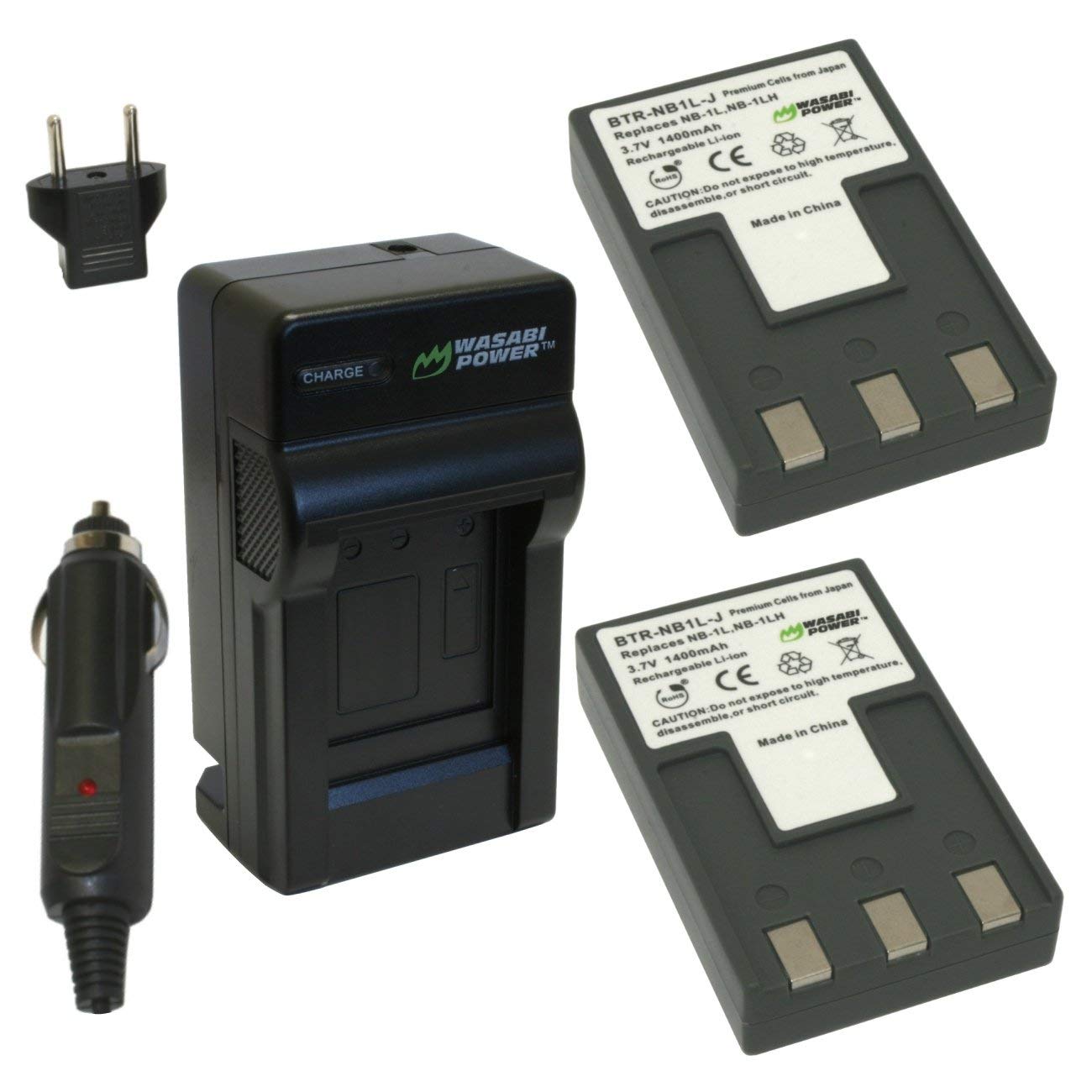 Wasabi Power Battery (2-Pack) and Charger for Canon NB-1L, NB-1LH, PowerShot S110, S200, S230, S300, S330, S400, S410, S500
