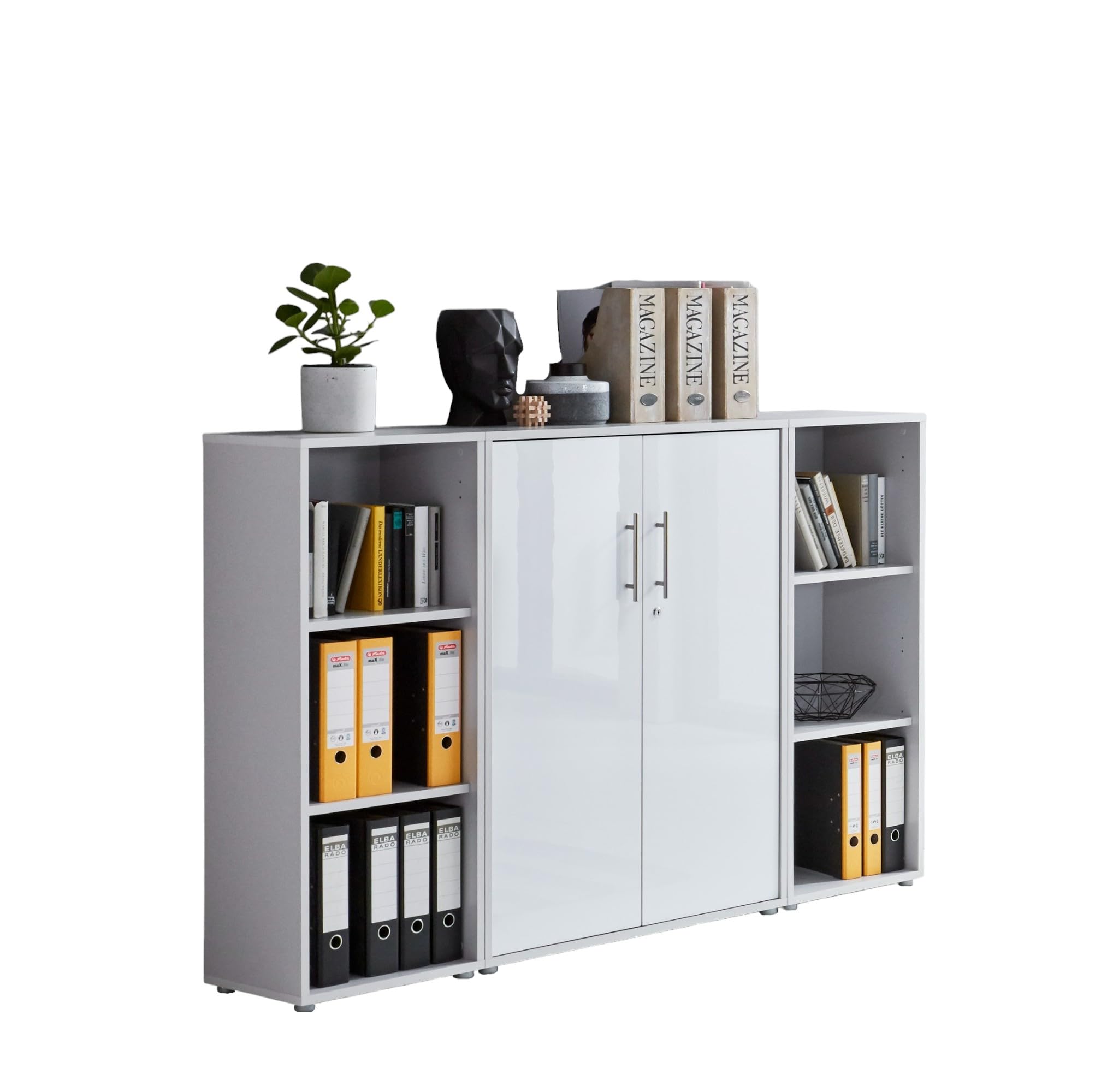 Büromöbel-Set TABOR PRO 2 Schreibtisch Stauraum modern lichtgrau weiß Hochglanz