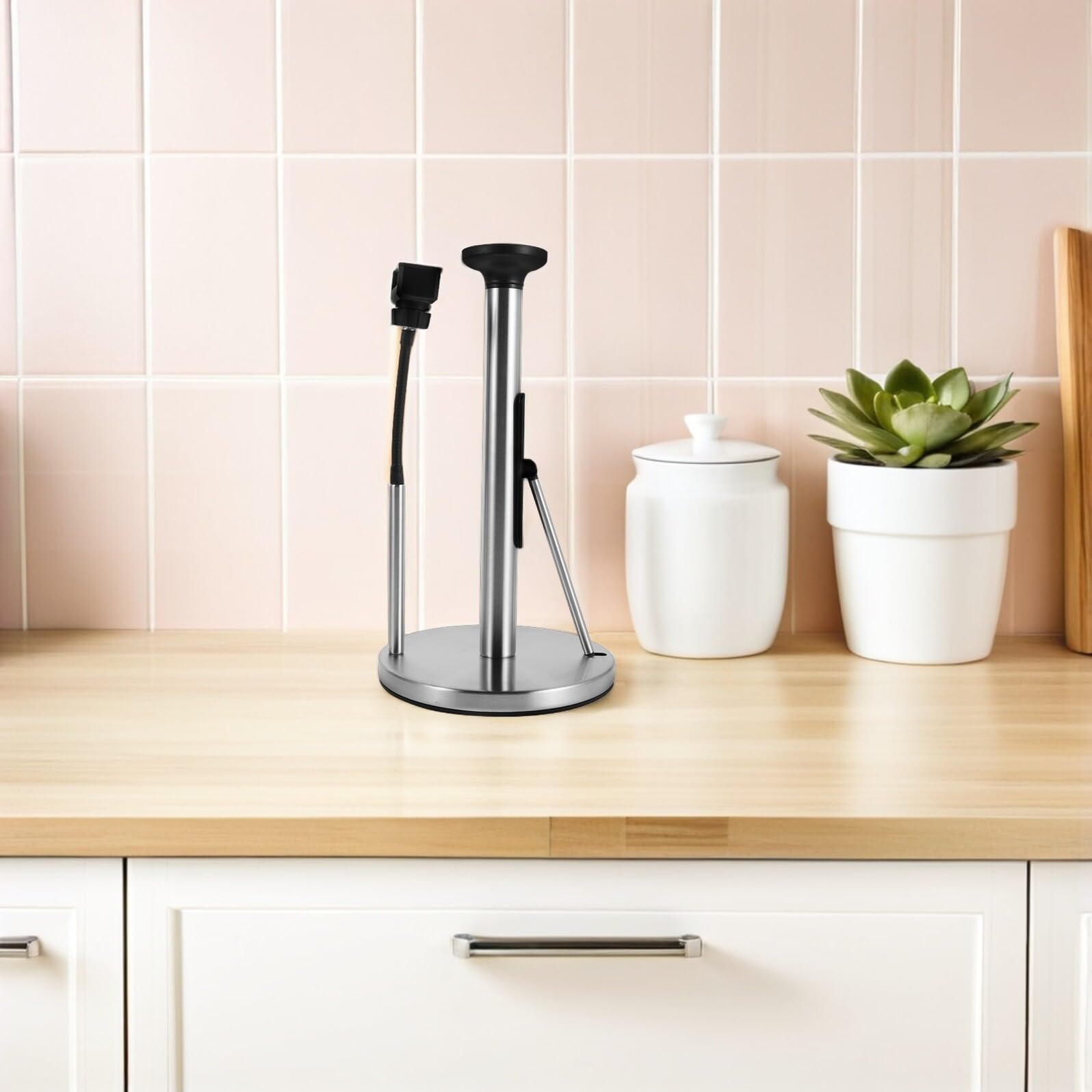 Soporte de Papel de Cocina Metálico Vertical con Base Estable y Soporte para Móvil Organizador para Encimera Diseño Ahorrador de Espacio para Familias y Fiestas