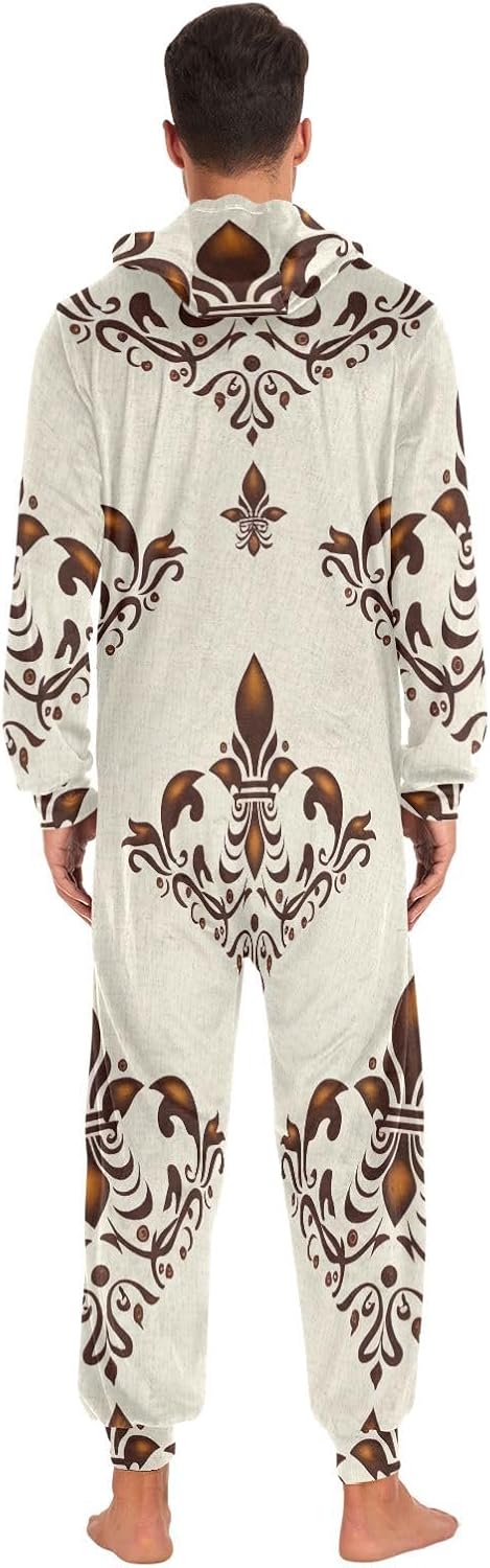 GAIREG Vintage Fleur De Lis Holiday Onesie for Women, Mens Womens Christmas Onesie Pajamas