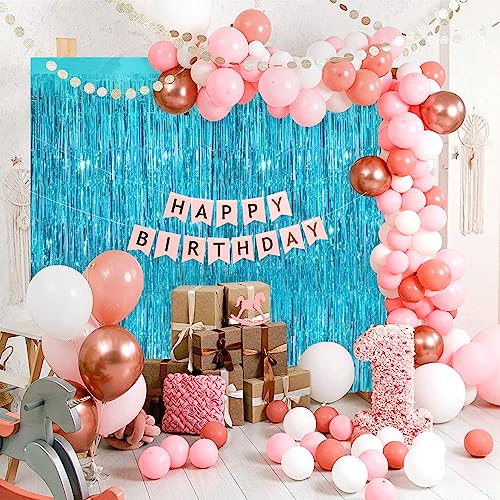 Image of 2Pack Blue Party Streamers 3.3x 8.3ft Foil Fringe Curtains Metallic Photo Booth for Birthday Wedding Baby Shower Underwater Ocean Party Decorations Tinsel Curtain for Parties Streamers Tinsel Backdrop
