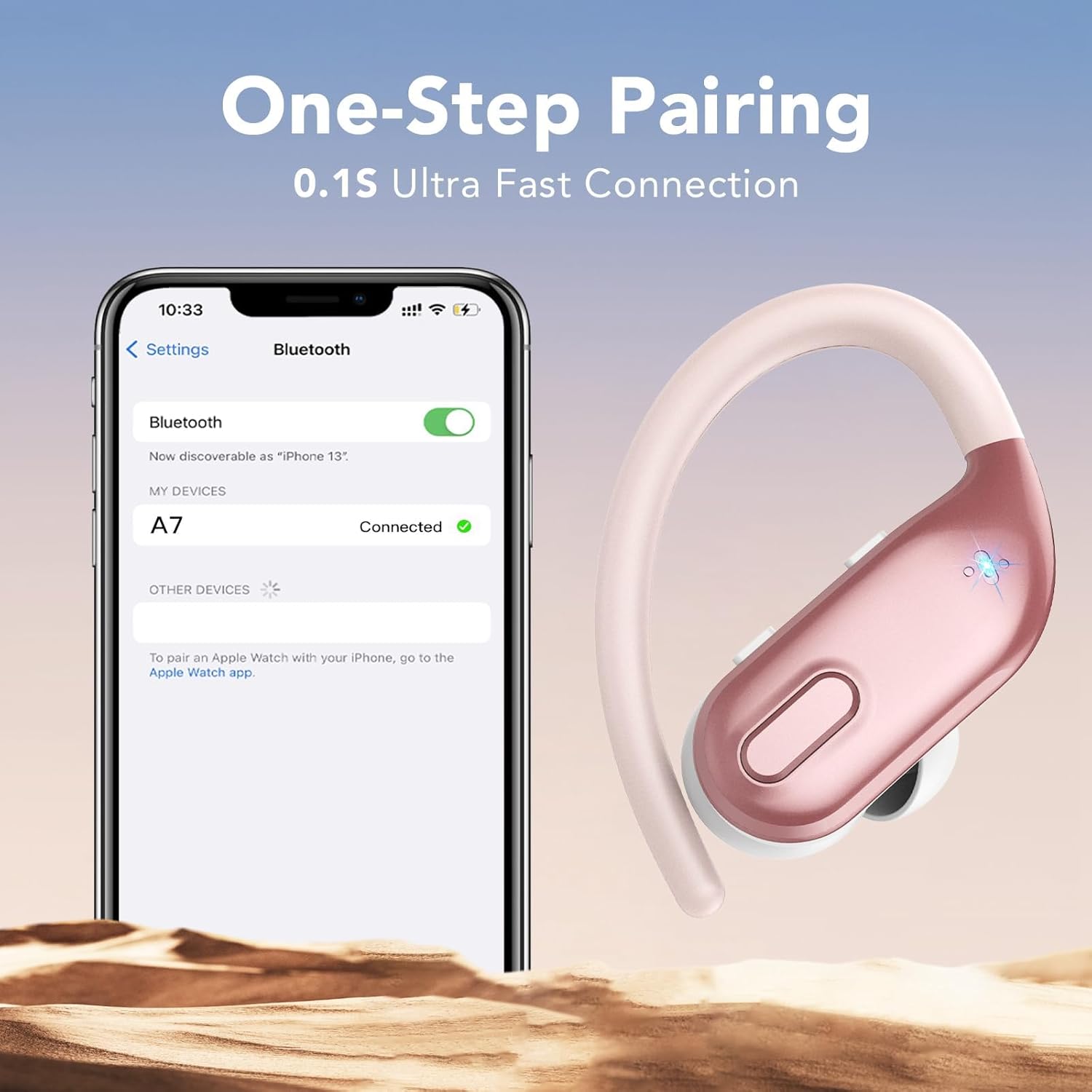 IKT Bluetooth Headphones Wireless Earbuds 80Hrs Playtime with LED Charging Case Sports Ear Buds with Earhook Deep Bass IPX7 Waterproof Over-Ear Earphones Built-in Mic for Exercise Running Rose Red