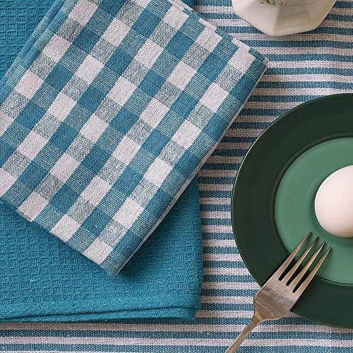E.L EURO LINEN Tea Towels  100% Cotton Kitchen Tea towels- Pack of 3 Tea Towels - Absorbent Tea Towels set - 45 x 70 cm 3 Pcs Gift Packed Tea Towels - (Red, Dark Grey) (Sky Blue, Pack of 3)