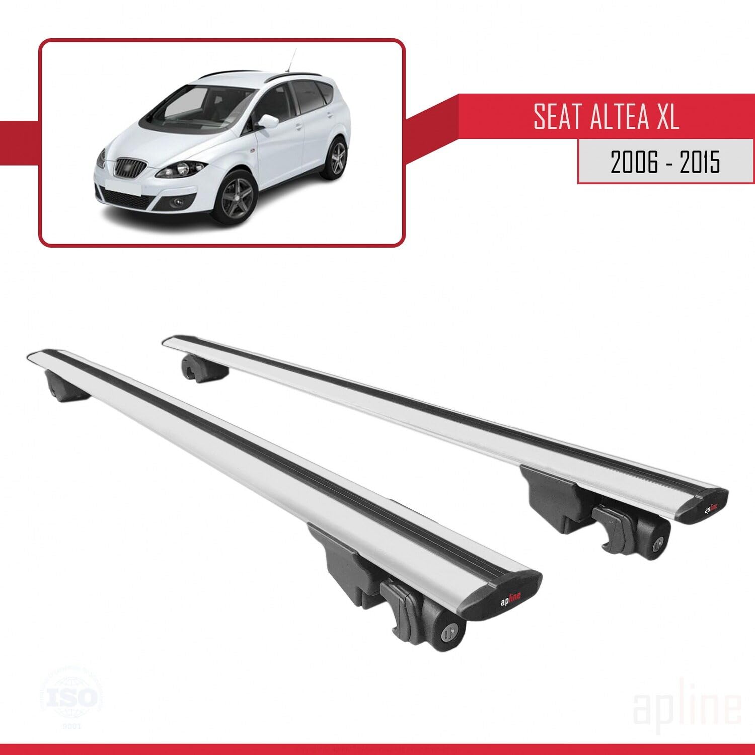 Compatible con Seat Altea XL (5P) 2006-2015 Modelo Hook Barra de Techo Auto Portaequipajes Barras Transversales Gris Aluminio 2 Barras