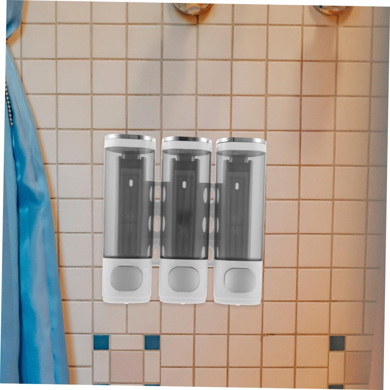 Wall Mounted Soap Dispenser and Shampoo Conditioner Holder, Manual 3-Compartment Bathroom Soap Dispenser with Press Pump, Chrome Finish for Shower and Washroom Use