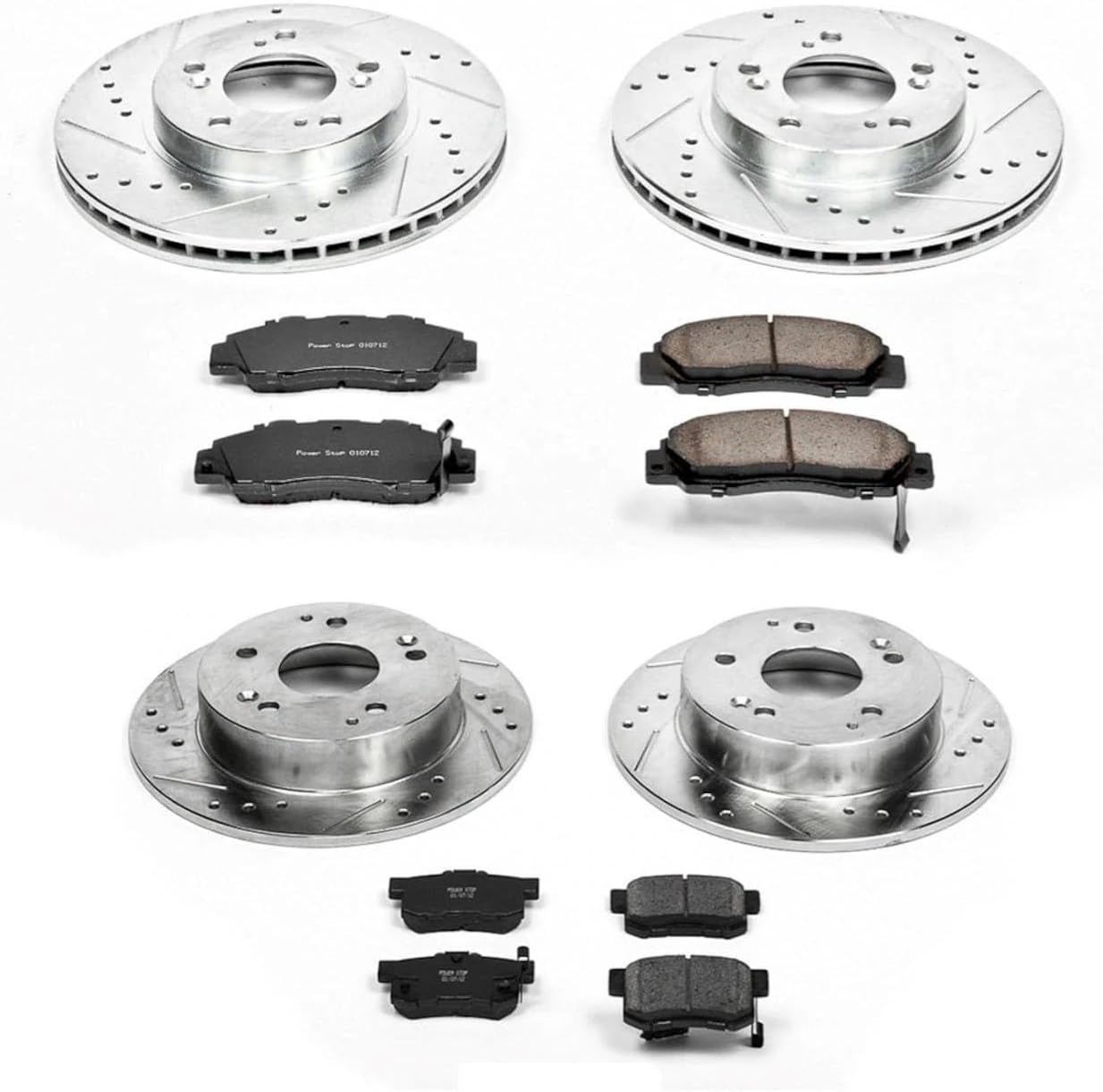 PowerStop Front and Rear Brake Kit for Acura Integra 1997-01 - Drilled and Slotted Disc Rotors with Carbon-Fiber Ceramic Brake Pads Replacement, K707