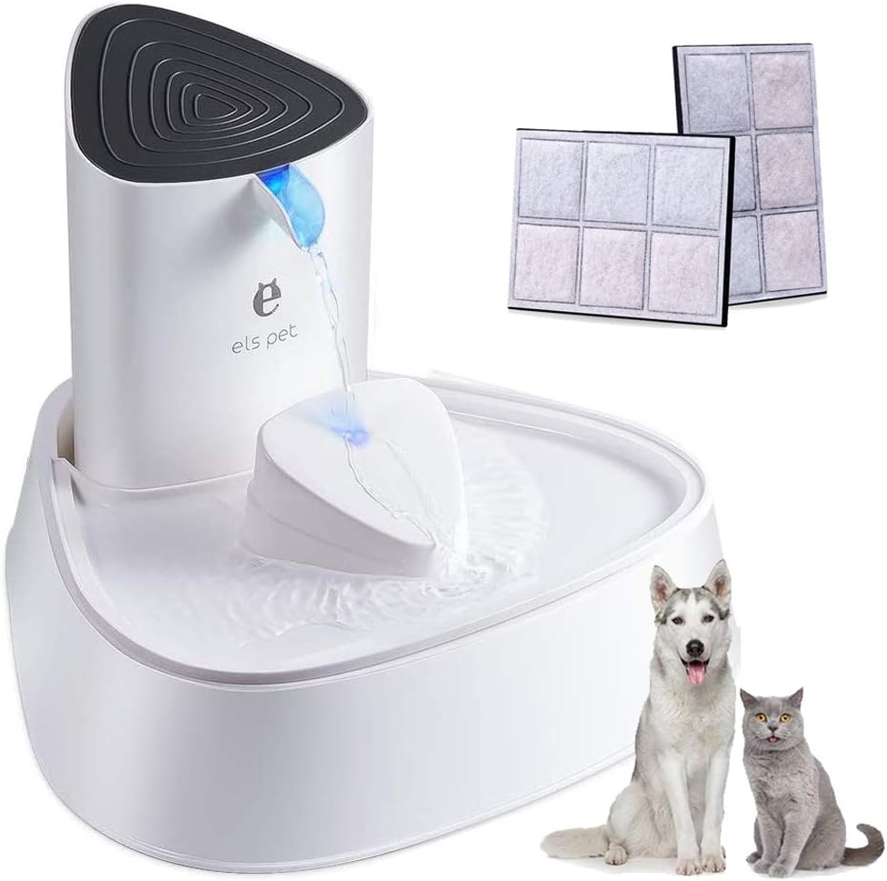 PUPTECK Pet Fountain - Automatic Super Quiet Cat Water Fountain with LED Light, Baffle and 2 Replacement Activated Carbon Filter,…