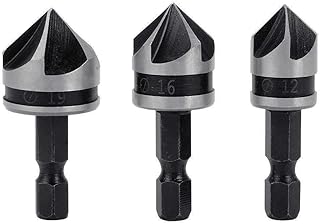 Gasea 3pcs 1/4 Inch Hex Shank 5 Flute 90 Degree Chamfering Countersink Drill Bit Set 12mm 16mm 19mm