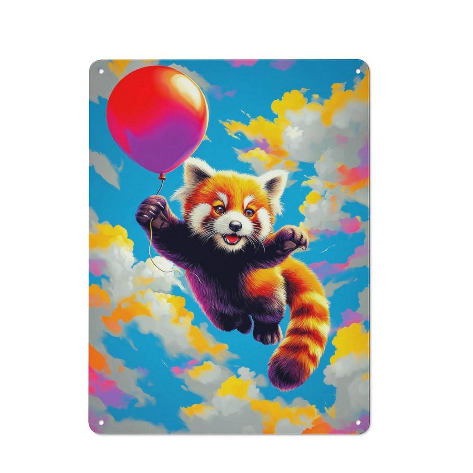Junmoney Red Panda Balloon Sky Adventure -1 Warehouse Style Tin Wall Sign 40X30cm Featuring Loft Wall Plaque For Loft, Studio, Office Or Creative Room