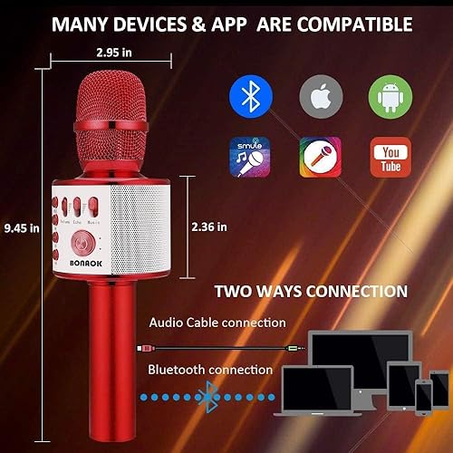 Miniatura 19 de BONAOK Micrófono de karaoke para niños, micrófono inalámbrico Bluetooth para cantar, regalo para niños, adultos, niñas, niños, juguetes de Navidad