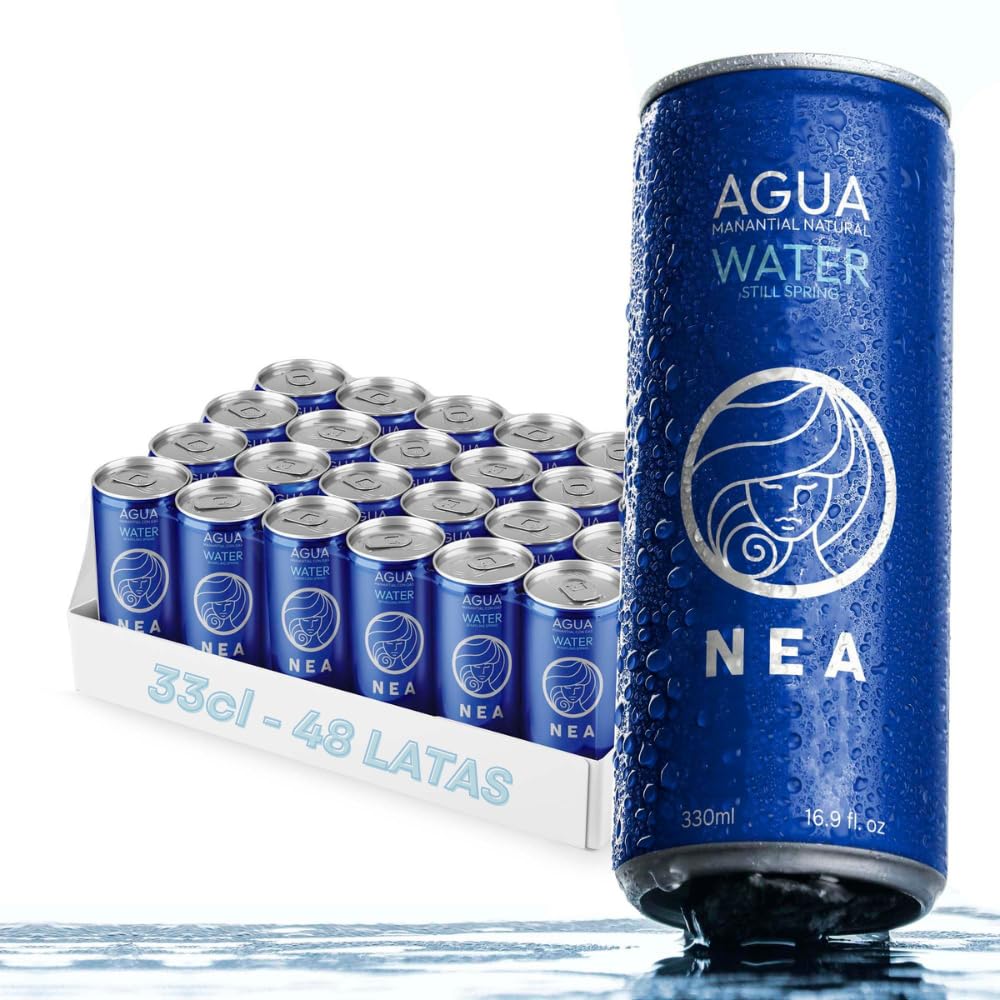NEA Eau Pétillante en Canette Aluminium Recyclable - Pack 48 Canettes 33cl (2 Boîtes de 24) - Eau Minérale Gazeuse Source Alpine - Sans Plastique Sans BPA - Bulles Fines Familles Événements