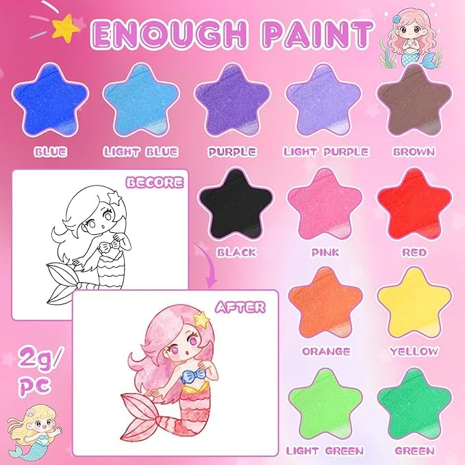 Image of MASTANO Watercolor Painting and Doodle Set for Kids - DIY Graffiti Coloring Note-Book Magic Books with Pigments and Paper, Suitable for Kindergarten and Kids Art Projects with Color (Little Mermaid)
