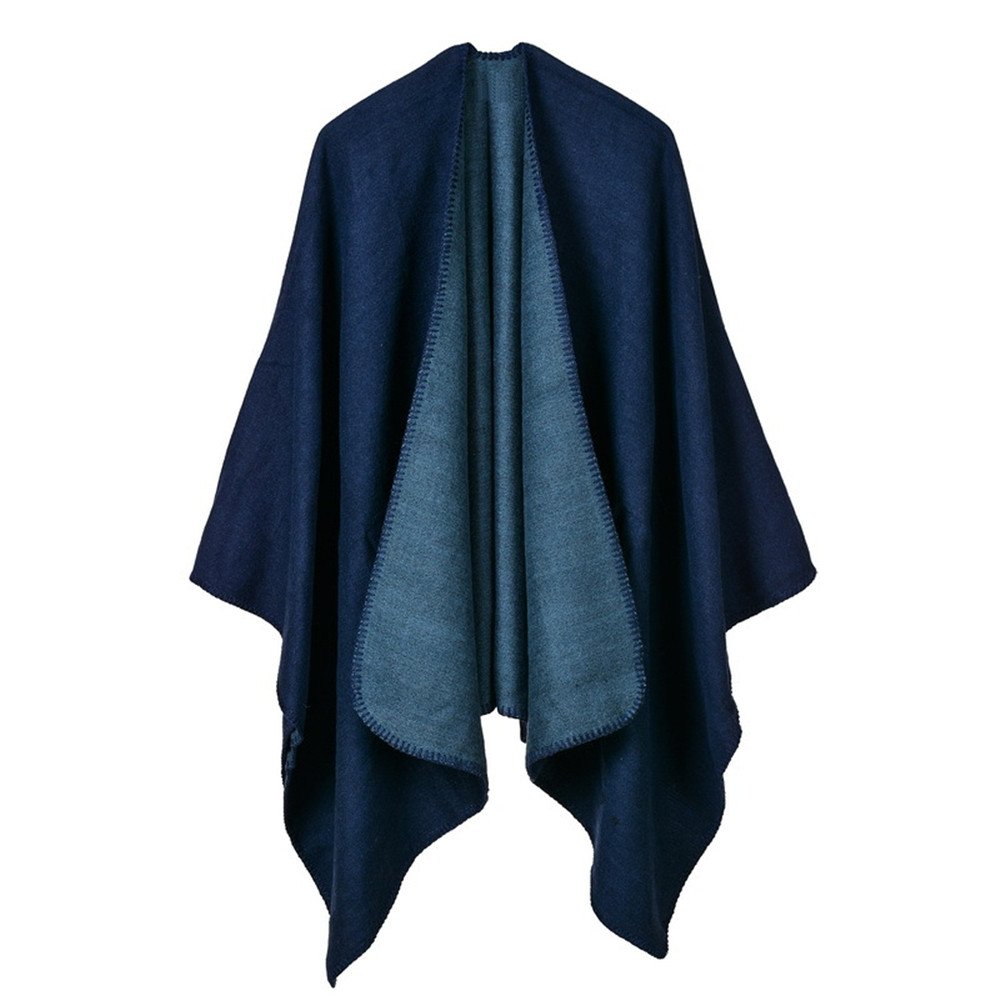 Écharpe châle pour femme bleu marine poncho d'hiver tricoté