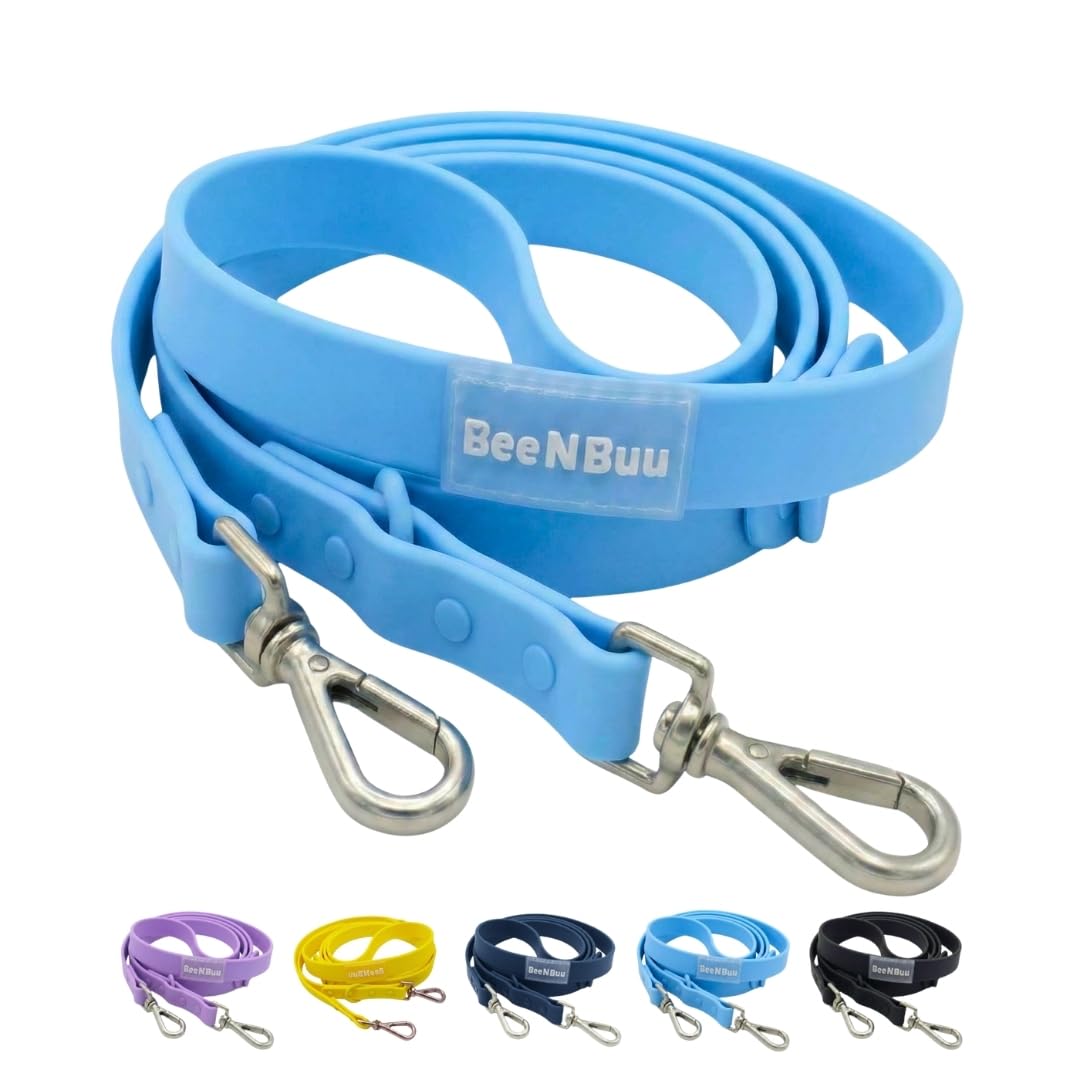 Waterproof Dog Leash – 5ft/6ft Adjustable with 2 Hooks & Traffic Handle, Easy to Clean Double Clip Leash for Small, Medium, Large Dogs (Cyan, Small (Length 4 2/3 ft, Width 3/4"))