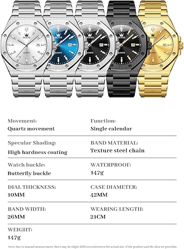 Miniatura 6 de OLEVS - Relojes de acero inoxidable para hombre, reloj de negocios y vestir de gran tamaño, fácil de leer, analógico, impermeable, luminoso, casual,